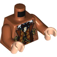 Torso Jacket, Open over Vest with Swirls and Bow Tie Print, Dark Orange Arms, Light Nougat Hands / Dark Orange