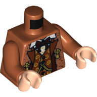 Lego Torso Jacket, Open over Vest with Swirls and Bow Tie Print, Dark Orange Arms, Light Nougat Hands / Dark Orange