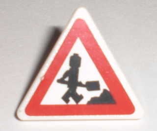 Lego Road Sign 2 x 2 Triangle with Clip with Minifigure Worker and 1 Pile Pattern (Sticker) - Set 7631