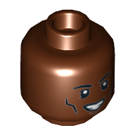 Lego Minifig Head James Rhodes (War Machine), Cheek Lines, Open Mouth Smile / Grin Print [Hollow Stud] / Reddish Brown