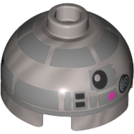 Lego Brick Round 2 x 2 Dome Top, Hollow Stud with Black Squares Astromech Droid Print (R2-BHD) / Flat Silver