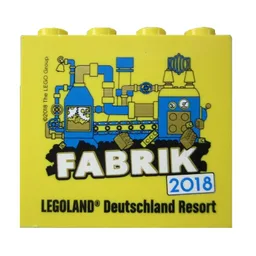 Brick 2 x 4 x 3 with 'LEGOLAND Deutschland Resort FABRIK 2018' Print / Yellow