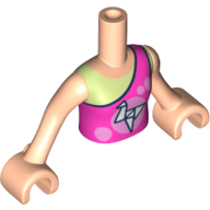 Lego Minidoll Torso Girl, with Dark Pink Top, Dark Blue Trim, Yellowish Green Shirt / Light Nougat