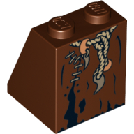 Lego Brick Sloped 65° 2 x 2 x 2 with Bottom Tube and Rope Belt, Tatters, and Stitches Print / Reddish Brown