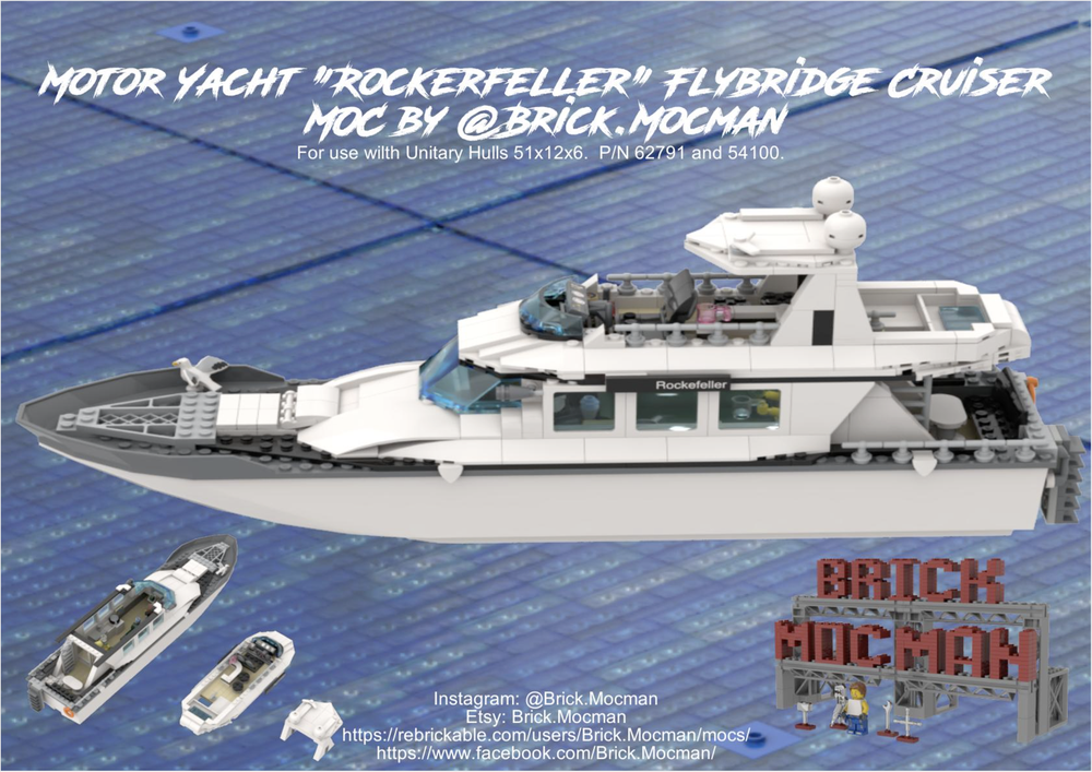 Lego Motor Yacht "Rockerfeller" Flybridge Cruiser - White/Black