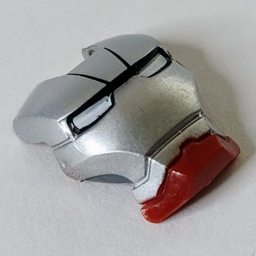 Lego Headwear Accessory Visor Top Hinge with Light Bluish Grey Face Shield, Black Line, White Eyes Print (Silver Centurion) / Dark Red