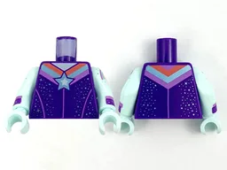 Torso Metallic Light Blue Star and Sparkles with Stripes Pattern / Light Aqua Arms with Metallic Light Blue Sparkles and Dark Purple Cuff Pattern / Light Aqua Hands