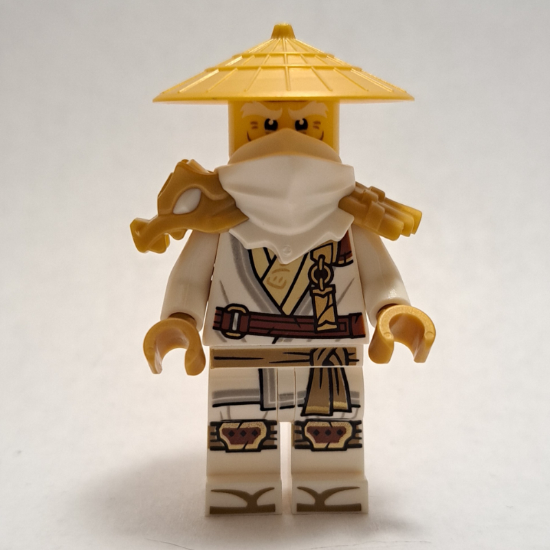 Lego Master Wu, White Shoulder Armor and Mask, Pearl Gold Hat