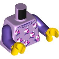 Lego Torso, Pajama Dark Purple Trim, Unicorns print, Dark Purple Arms, Yellow Hands / Lavender
