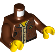 Lego Torso Reddish Brown Jacket, Pockets, Dark Tan Shirt Print, Reddish Brown Arms, Yellow Hands / Reddish Brown
