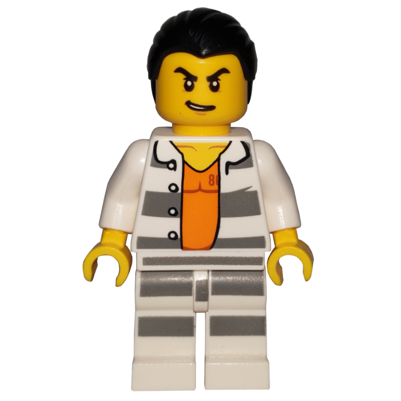Lego Criminal Carl Cold, Open Prison Shirt #86737 over Orange Top, Black Hair