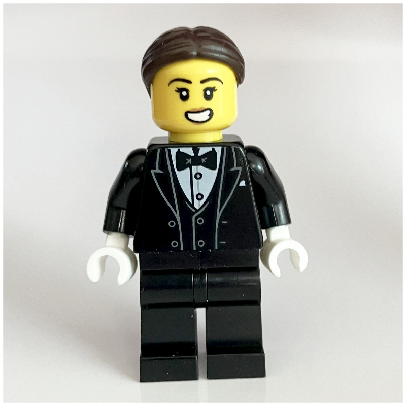 Lego Waiter, Black Tuxedo, Dark Brown Hair