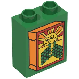 Duplo Brick 1 x 2 x 2 with Box with Sun and Grapes (Grape Juice Box) Print / Green