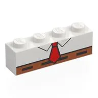 Brick 1 x 4 with White Shirt, Red Tie, Reddish Brown Pants Print / White