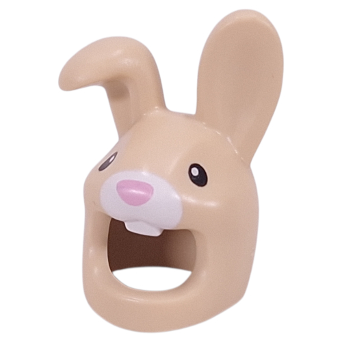 Lego Costume / Mask, Rabbit with Bright Pink Nose, Black Eyes print / Tan