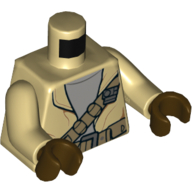 Lego Torso Jacket with Gray Undershirt, Dark Tan Shoulder Belt and Belt with Pouches Print, Tan Arms, Dark Brown Hands / Tan