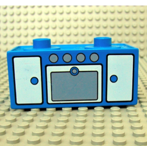 Lego Duplo Oven Range with 2 Top Studs and Doors Print / Blue