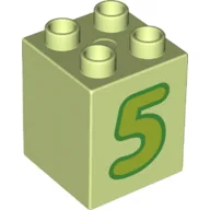 Duplo Brick 2 x 2 x 2 with Lime '5' Print / Yellowish Green