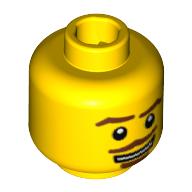 Lego Minifig Head Forestman, Brown Eyebrows and Moustache, White Mouth and White Pupils Print [Blocked Open Stud] / Yellow