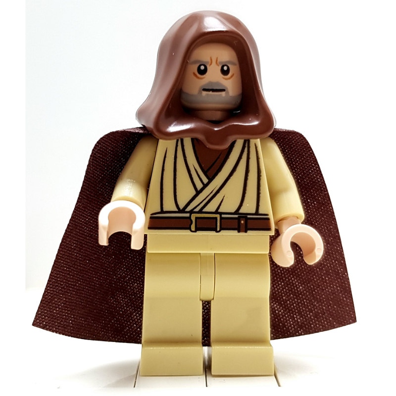 Lego Obi-Wan Kenobi, Old, with Light Nougat Skin and Reddish Brown Hood and Cape, White Pupils
