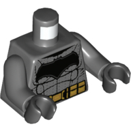 Lego Torso Armor with Black and Gold Belt, Large Bat Logo Print (Batman), Dark Bluish Gray Arms, Black Hands / Dark Bluish Gray