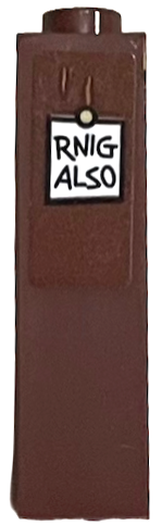 Lego Brick 1 x 1 x 3 with Black 'RNIG ALSO' on White Note Pattern (Sticker) - Set 21326