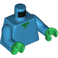 Lego Torso Pixelated Green Neck Print, Dark Azure Arms, Green Hands / Dark Azure