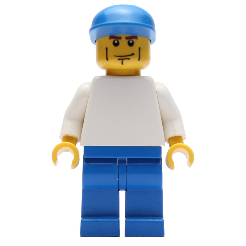 Lego Man - White Torso, Blue Legs, Blue Cap