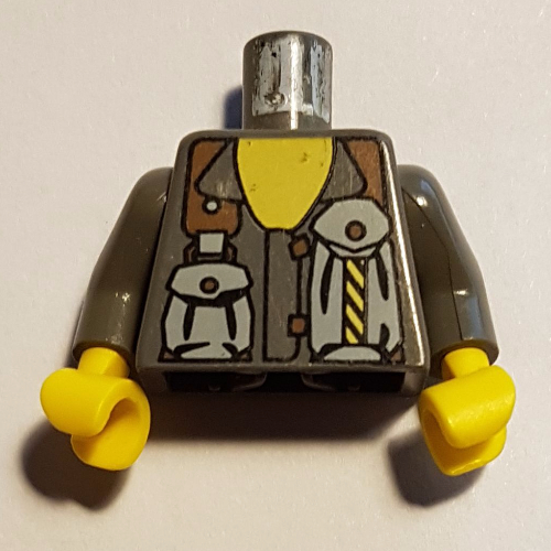 Lego Torso Shirt with Two Pouches on Chest Print (Docs), Dark Gray Arms, Yellow Hands / Dark Gray