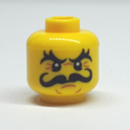 Lego Minifig Head Sky Pirate, Handle Bar Mustache, Thick Eyebrows, Angry Print [Hollow Stud] / Yellow