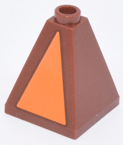 Lego Slope 75 2 x 2 x 2 Quadruple Convex with Orange Triangle on One Side Pattern / Reddish Brown