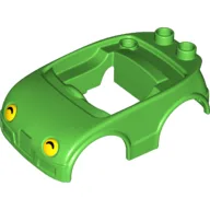 Duplo Car Body with 2 Studs on Back, & Yellow Headlights with Black Shadow Print / Bright Green