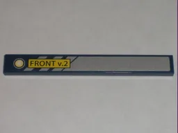 Tile 1 x 8 with 'FRONT v.2' on Yellow Rectangle, Silver Diagonal Stripes and Background Pattern Model Left Side (Sticker) - Set 8971