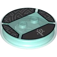 Function Brick Round 4 x 4 x 2/3 with 2 Studs and White Rune Character Print / Trans-Light Blue