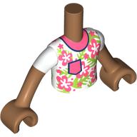 Lego Minidoll Torso Boy with Coral Pocket, Collar, Flowers, Lime Flowers print, Medium Nougat Arms and Hands / Medium Nougat