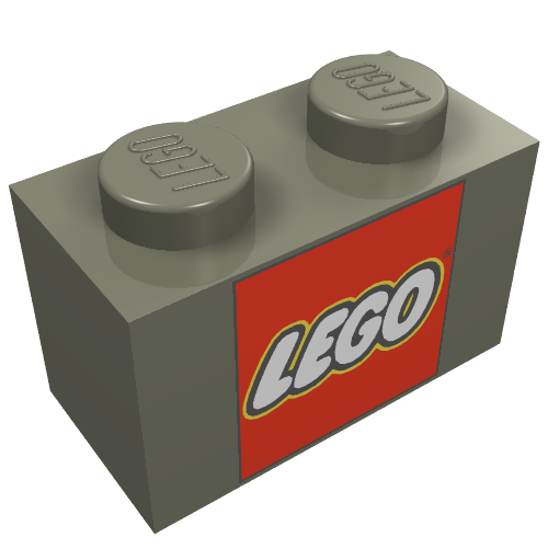 Lego Brick 1 x 2 with LEGO Logo Closed O Square Print / Dark Gray