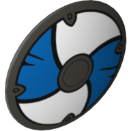 Lego Shield Round Bowed with White Blue Panels (Viking) print / Dark Bluish Gray