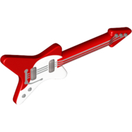 Lego Musical Instrument Guitar Electric 'ML' Type with Curved White Pick Guard and Silver Strings and Knobst / Red