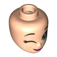 Minidoll Head, Large Olive Green Eyes, Wink, Freckles Print / Light Nougat