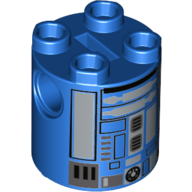 Lego Brick Round 2 x 2 x 2 Robot Body, Axle Holder '+' Orientation with Silver and Black Imperial Astromech Droid Print / Blue