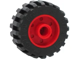 Wheel 18mm D. x 14mm with Pin Hole, Fake Bolts and Shallow Spokes with Black Tire 30.4 x 14 Offset Tread - Band Around Center of Tread (55981 / 92402)