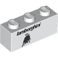 Brick 1 x 3 with Black 'Lamborghini', Bull Print / White