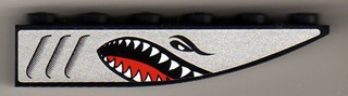 Lego Slope, Curved 6 x 1 Inverted with Shark Head on Silver Background Pattern Model Right (Sticker) - Set 8899