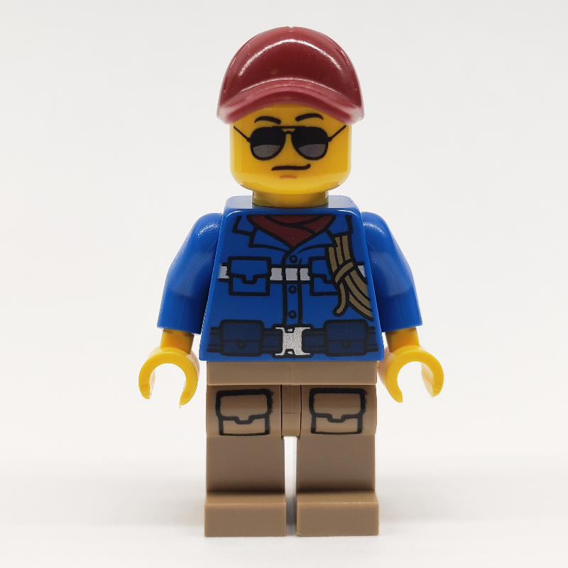 Lego Man, Blue Jacket, Dark Red Cap, Sunglasses