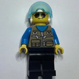 Pilot, Dark Tan Vest with Zippers and Pouches, Black Legs, White Helmet with Visor, Sunglasses
