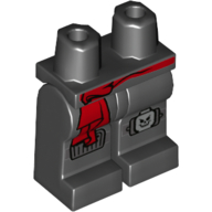 Lego Hips and Black Legs with Red Sash, Dark Bluish Gray Knee Pads, Silver Skull on Left Knee Print / Black