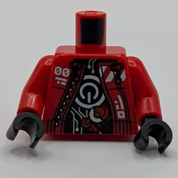 Torso, Jacket, White Decoration, On/Off Button on Chest, Silver Circuitry on Black Shirt Print, Red Arms, Black Hands / Red