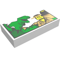 Tile 1 x 2 with Minifig and Dinosaur Print / White