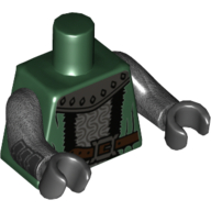 Lego Torso Armor, Silver Chainmail, Large Collar, Dark Brown Belt Print, Pearl Titanium Arms, Black Hands / Dark Green