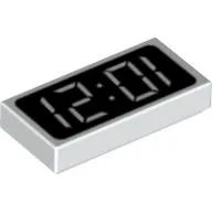 Tile 1 x 2 with Digital Clock Print - '12:01' or '10:21' / White